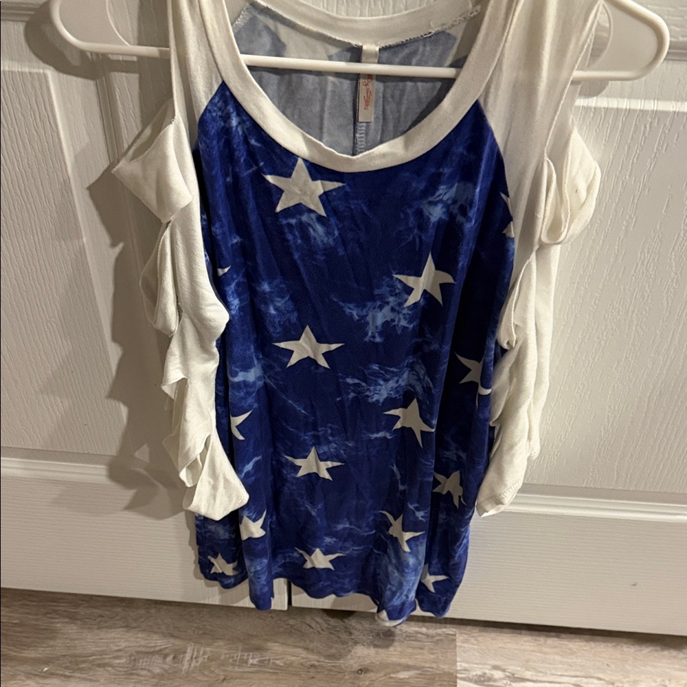 My Story Blue and White Star Long Sleeve Top